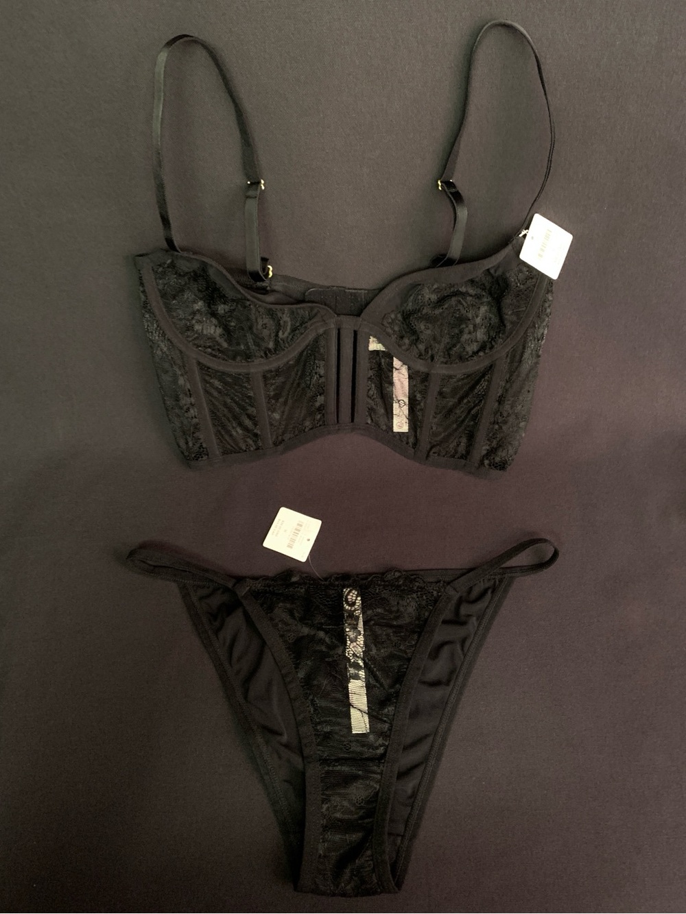 LYREBIRD from ANTHROPOLOGIE Lace Corset Bra & Lace Cheeky Briefs Set MEDIUM NWT